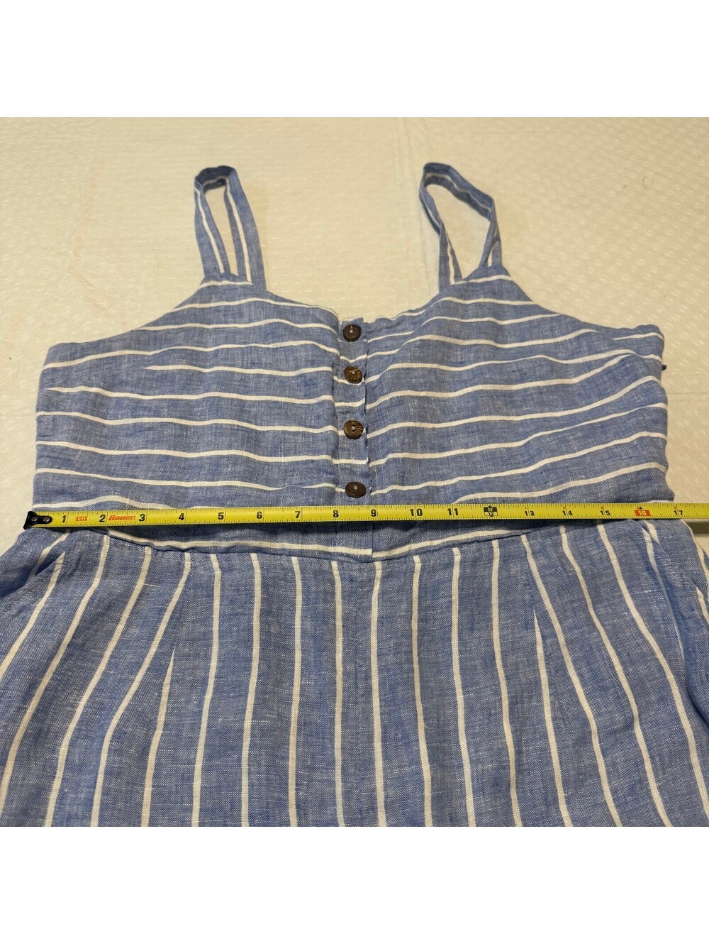 C&C California Blue and White Striped Linen Jumpsuit Size 16 - Picture 6 of 9